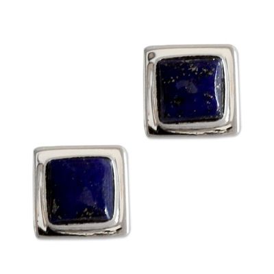 Alternate image for Lapis Lazuli Earrings Handmade Sterling Silver Jewelry India Hindu Galaxy