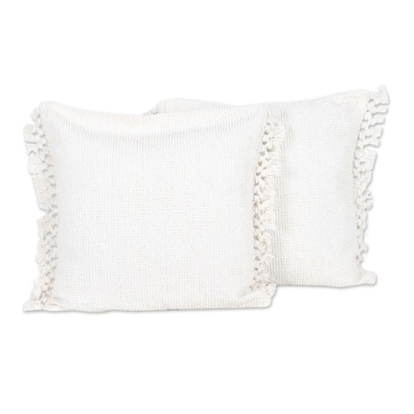 Alternate image for Pair of Ivory Cotton Cushion Covers with Tassels from India Ivory Passion