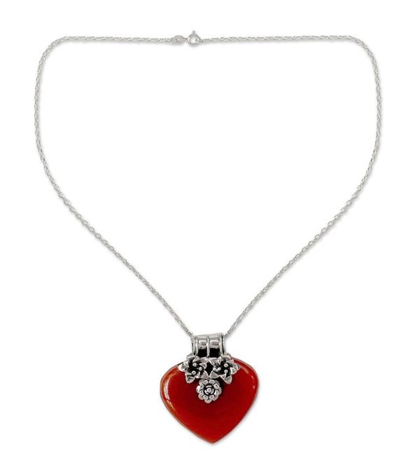 Alternate image for Heart Shaped Sterling Silver and Carnelian Necklace Love Declared