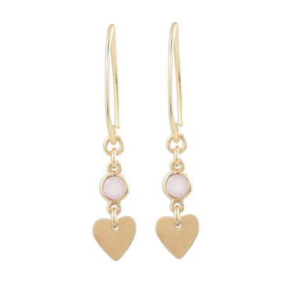 Alternate image for Gold Plated Rose Quartz Heart Dangle Earrings from India Delightful Hearts