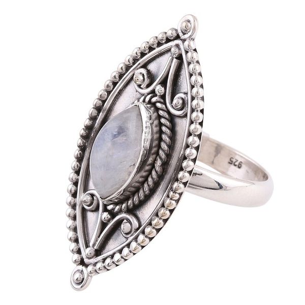 Alternate image for Sterling Silver Marquise Rainbow Moonstone Cocktail Ring Timeless Glow
