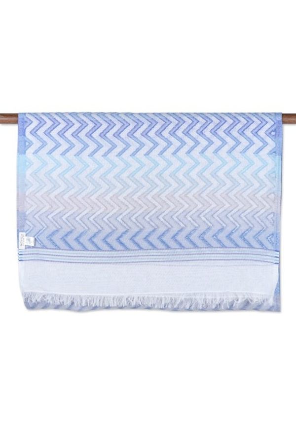 Alternate image for Chevron-Patterned Handwoven Iris and Periwinkle Cotton Shawl Iris Tide