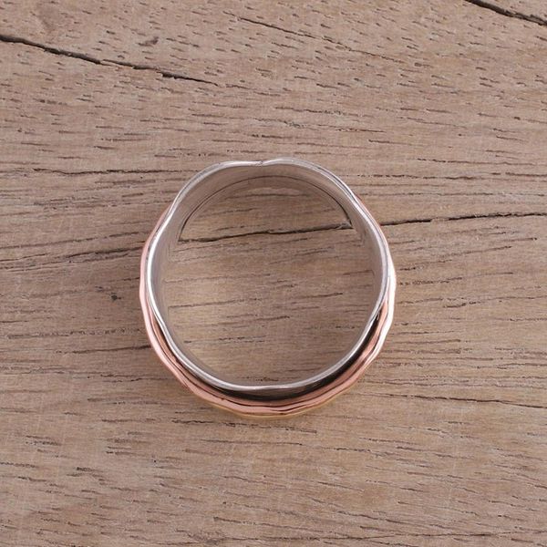 Alternate image for Sterling Silver Copper and Brass Spinner and Meditation Ring Wavy Cyclone