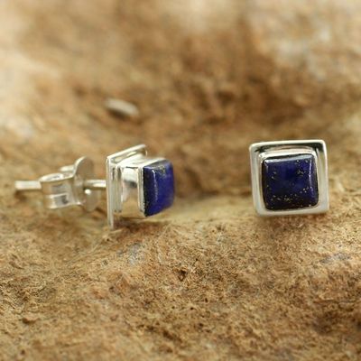 Alternate image for Lapis Lazuli Earrings Handmade Sterling Silver Jewelry India Hindu Galaxy