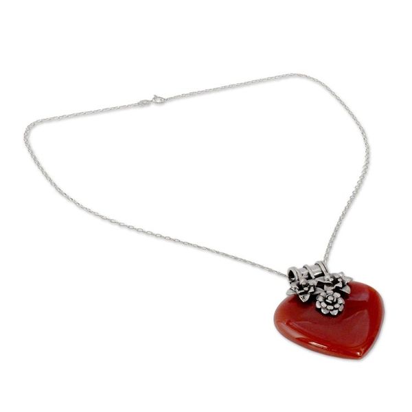 Alternate image for Heart Shaped Sterling Silver and Carnelian Necklace Love Declared
