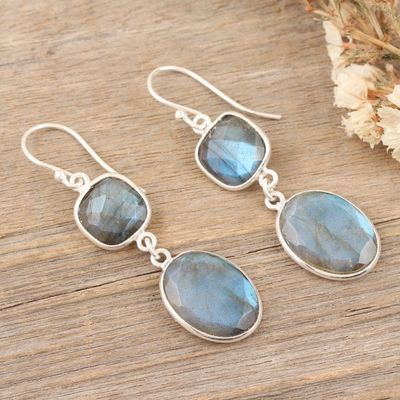 Alternate image for 33-Carat Natural Labradorite Dangle Earrings Made in India Evening Spirits