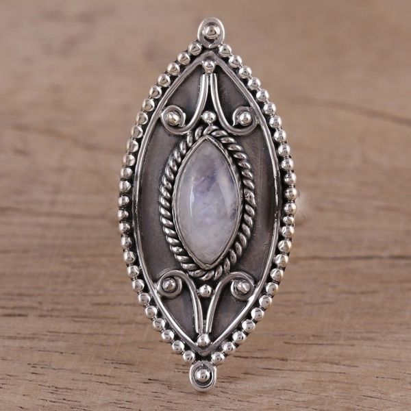 Alternate image for Sterling Silver Marquise Rainbow Moonstone Cocktail Ring Timeless Glow