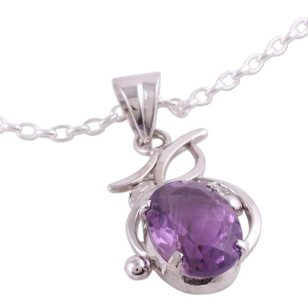 Alternate image for Amethyst Pendant Rhodium Plated Sterling Silver Necklace Lilac Queen