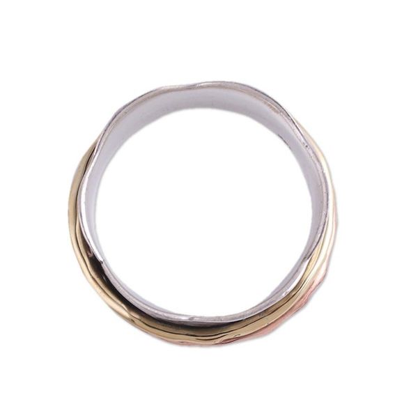Alternate image for Sterling Silver Copper and Brass Spinner and Meditation Ring Wavy Cyclone