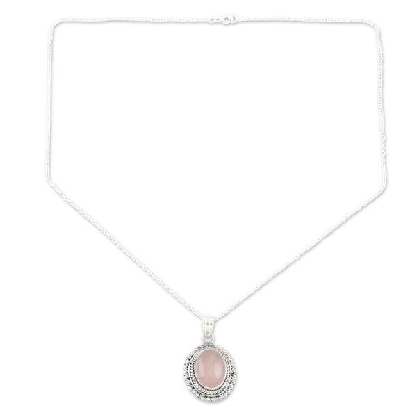 Alternate image for Rose Quartz and Sterling Silver Pendant Necklace from India Delicate Charm