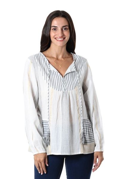 Alternate image for Hand Woven Striped Cotton Tunic Sailing Stripes