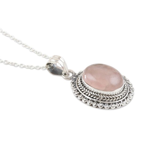 Alternate image for Rose Quartz and Sterling Silver Pendant Necklace from India Delicate Charm
