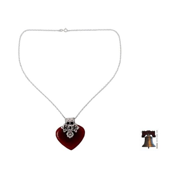 Alternate image for Heart Shaped Sterling Silver and Carnelian Necklace Love Declared