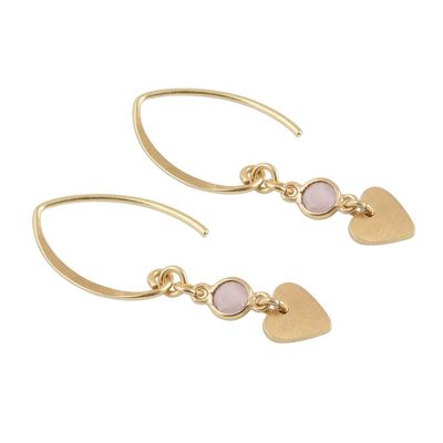 Alternate image for Gold Plated Rose Quartz Heart Dangle Earrings from India Delightful Hearts