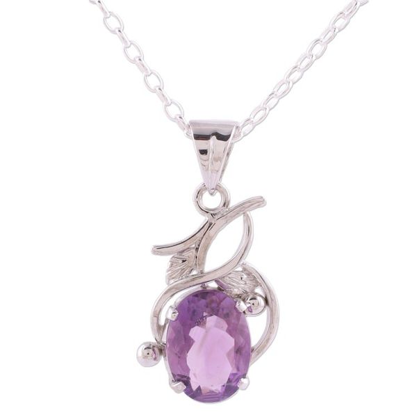 Alternate image for Amethyst Pendant Rhodium Plated Sterling Silver Necklace Lilac Queen