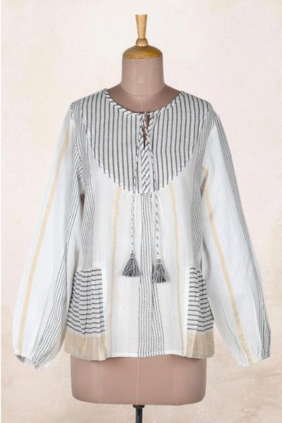 Alternate image for Hand Woven Striped Cotton Tunic Sailing Stripes