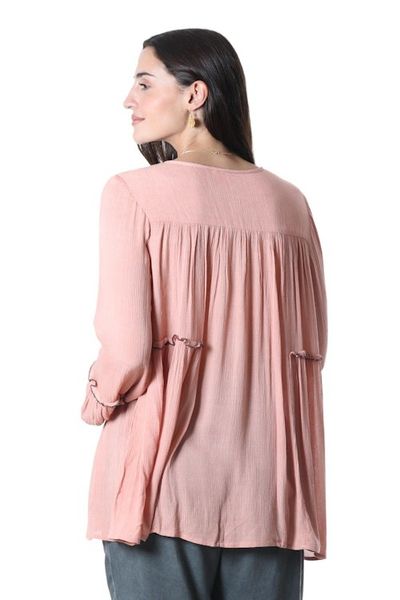 Alternate image for Embroidered Peach Viscose Tunic with Tassels Peach Season