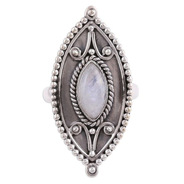 Alternate image for Sterling Silver Marquise Rainbow Moonstone Cocktail Ring Timeless Glow