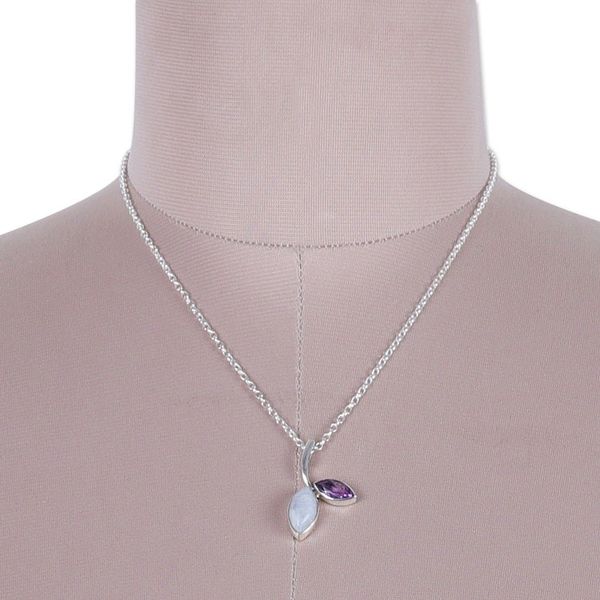 Alternate image for Leafy Rainbow Moonstone and Amethyst Pendant Necklace Chic Leaf