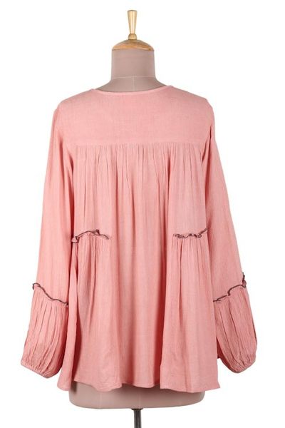 Alternate image for Embroidered Peach Viscose Tunic with Tassels Peach Season