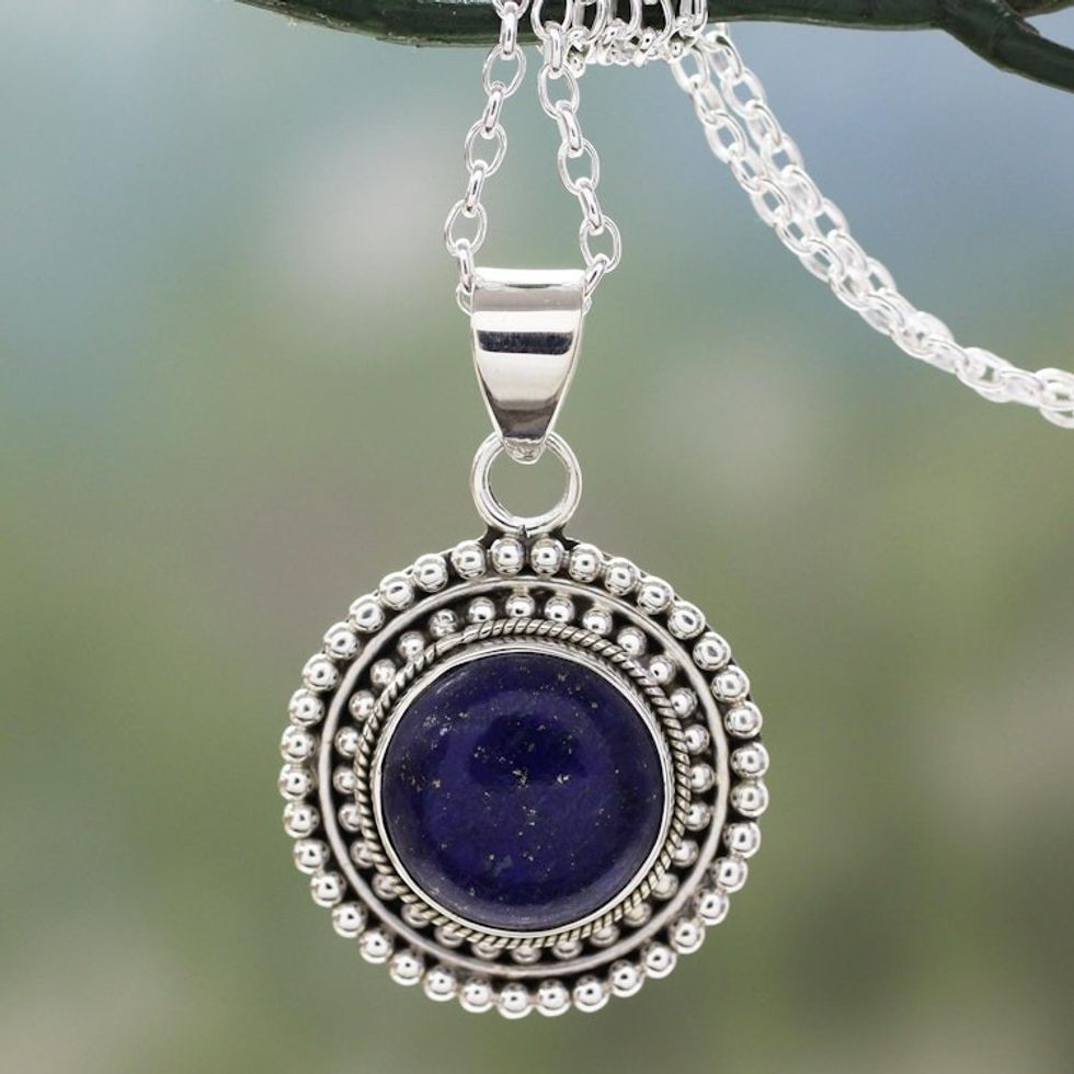 Artisan Crafted Lapis Lazuli and Sterling Silver Necklace 'Royal Sunset'