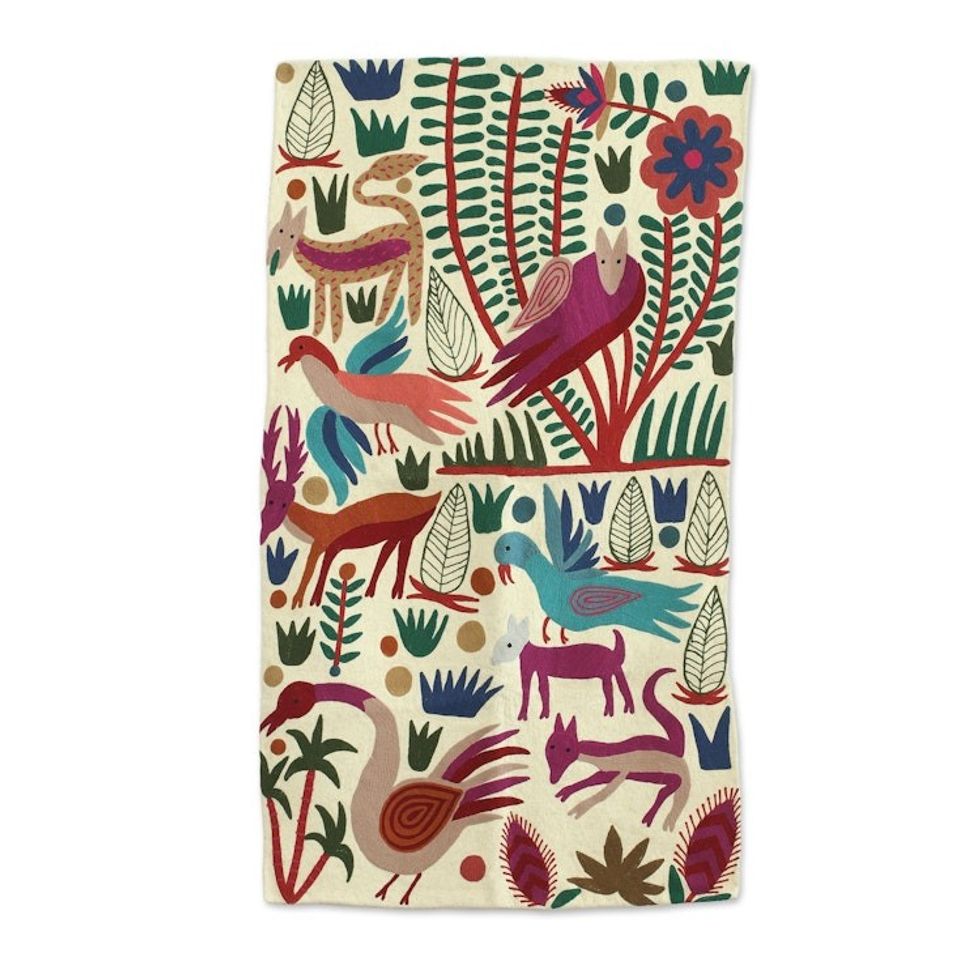 Chain-Stitched Animal-Themed Wool Area Rug 3x5 from India 'The Jungle World II'