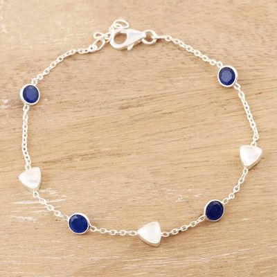 Alternate image for Sterling Silver and Blue Onyx Station Bracelet Blue Shine