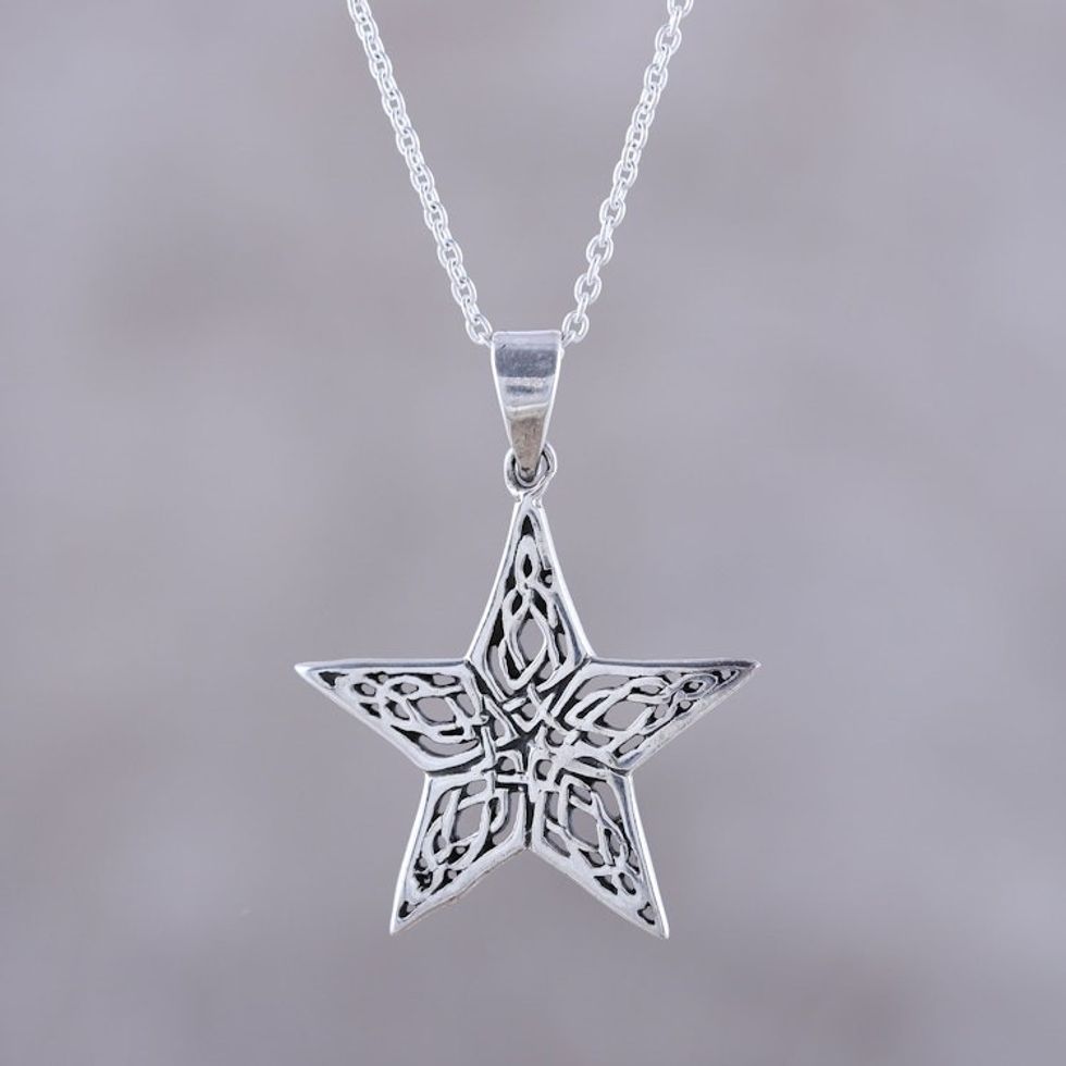 Handcrafted Sterling Silver Ornate Star Pendant Necklace 'Guiding Light'