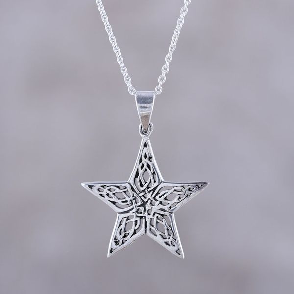 Alternate image for Handcrafted Sterling Silver Ornate Star Pendant Necklace Guiding Light