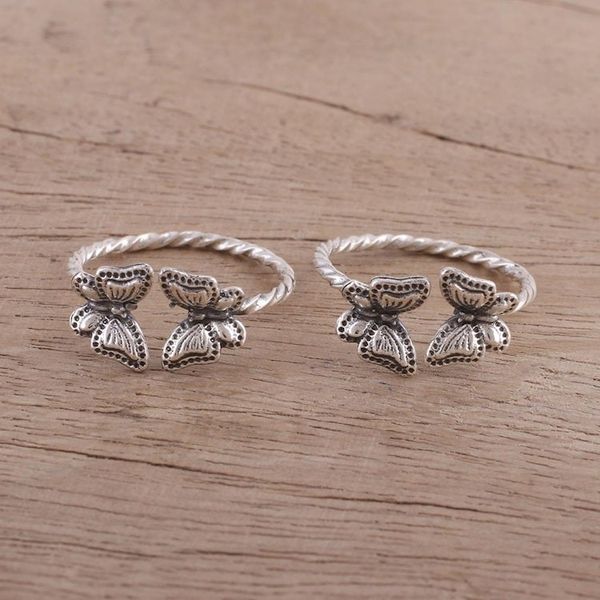 Alternate image for Twisted Toe Rings with Butterfly Accents from India Pair Butterfly Meeting