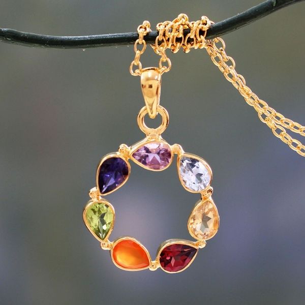 Image for Multi-gemstone Vermeil Necklace Chakra Jewelry from India Peace Within