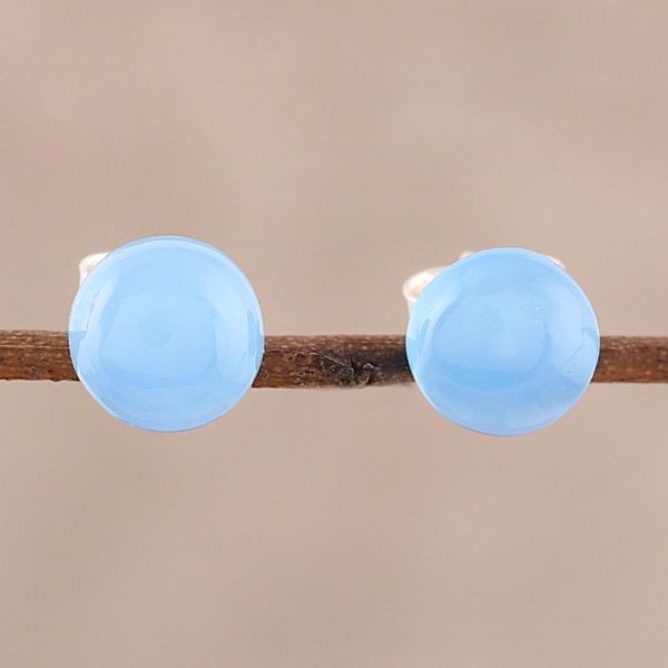 Alternate image for Round Blue Chalcedony Stud Earrings from India Gemstone Orbs