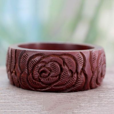 Alternate image for Wood bangle bracelet Brown Rose Blossom