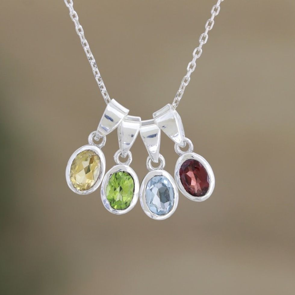 Assorted Gemstone Pendant Necklace Set 'Harmony Charms'
