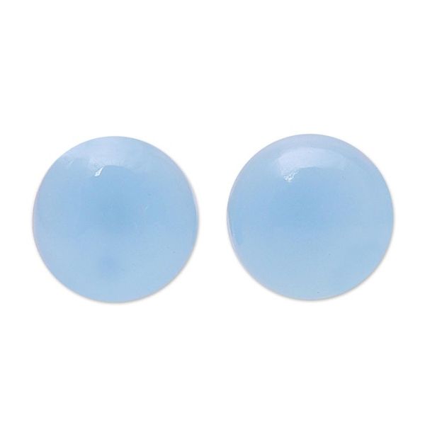 Alternate image for Round Blue Chalcedony Stud Earrings from India Gemstone Orbs