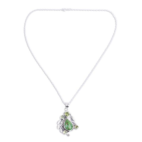 Alternate image for Handmade Composite Turquoise and Peridot Necklace Misty Green Forest
