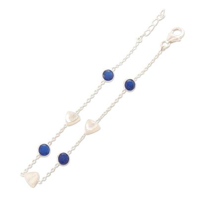 Alternate image for Sterling Silver and Blue Onyx Station Bracelet Blue Shine