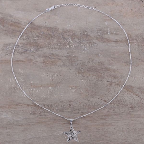 Alternate image for Handcrafted Sterling Silver Ornate Star Pendant Necklace Guiding Light