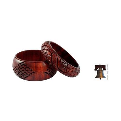 Alternate image for Artisan Crafted Floral Mango Wood Bangle Bracelets Pair India Romance