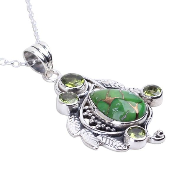 Alternate image for Handmade Composite Turquoise and Peridot Necklace Misty Green Forest