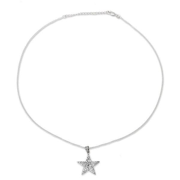 Alternate image for Handcrafted Sterling Silver Ornate Star Pendant Necklace Guiding Light
