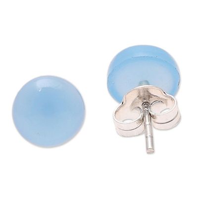Alternate image for Round Blue Chalcedony Stud Earrings from India Gemstone Orbs