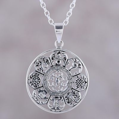 Alternate image for Ashtamangala Motifs Sterling Silver Pendant Necklace Sacred Eight