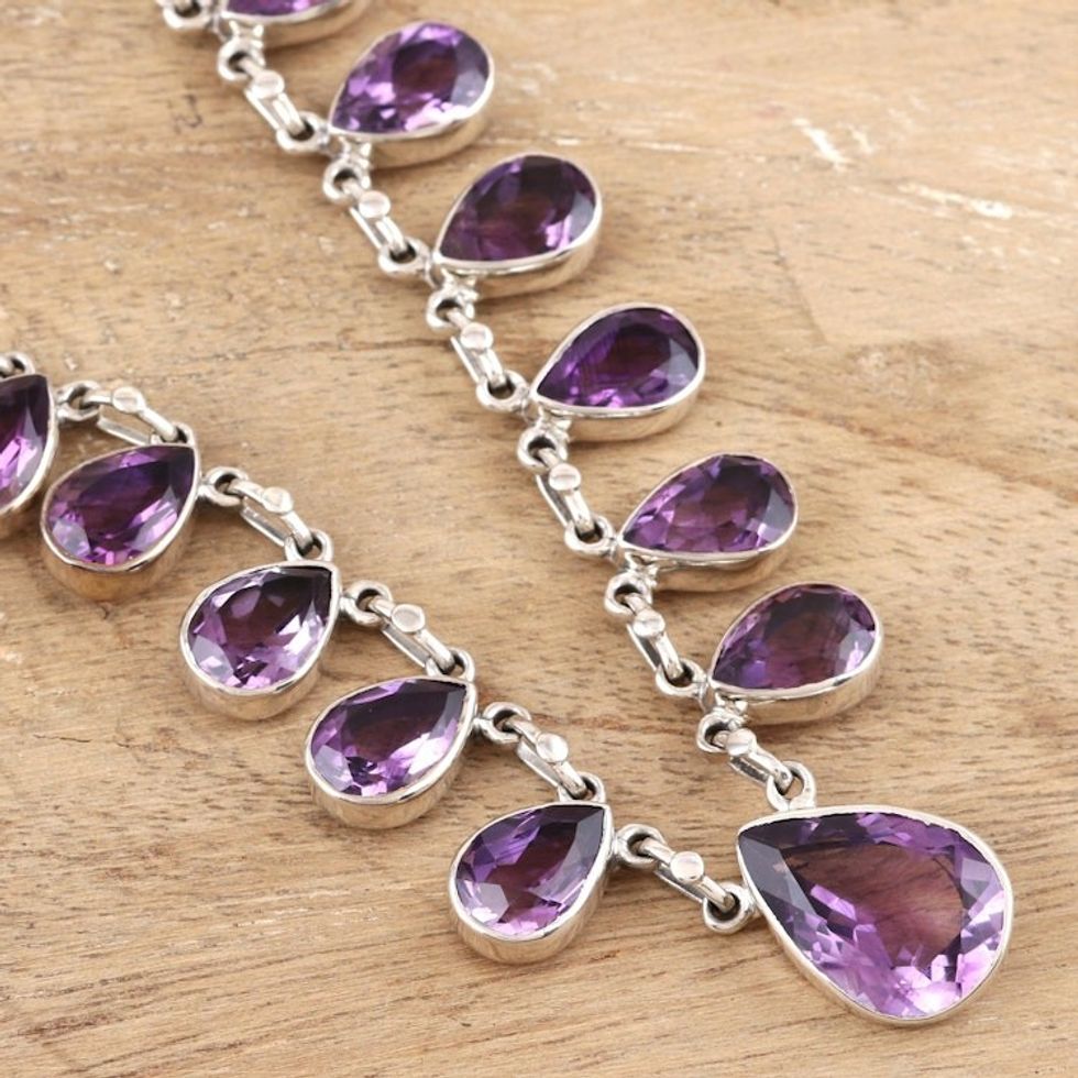 Sterling Silver and Amethyst Pendant Necklace 'Lilac Fire'