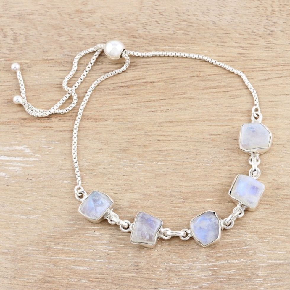 Freeform Rainbow Moonstone Link Bracelet 'Modern Harmony'