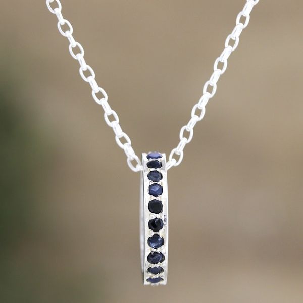 Alternate image for Artisan Crafted Blue Sapphire Rhodium Plated Silver Necklace Circle of Love