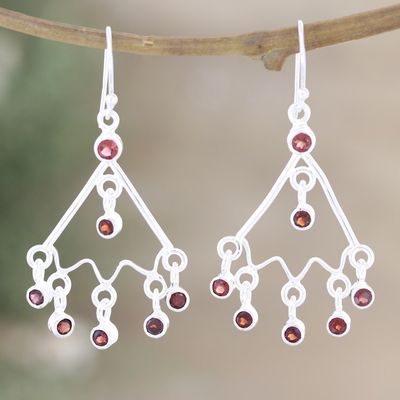 Alternate image for Sterling Silver Chandelier Earrings with Natural Garnet Gems Red Caresses