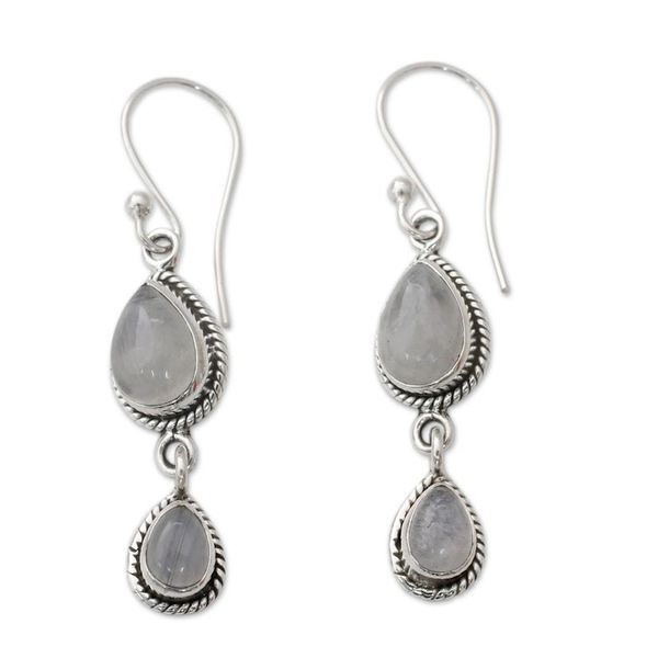 Alternate image for Rainbow Moonstone Fair Trade Earrings with Sterling Silver Misty Teardrops