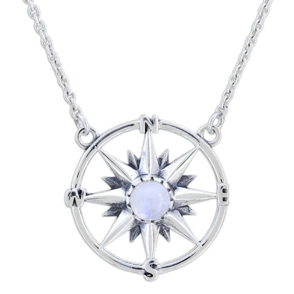 Alternate image for Rainbow Moonstone and Sterling Silver Pendant Necklace Misty Compass