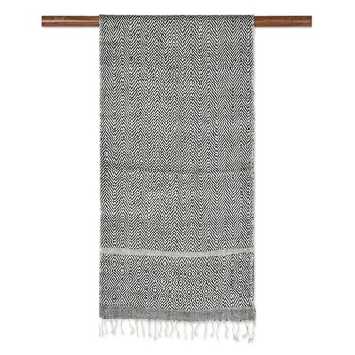 Alternate image for Patterned Black  White 100 Silk Scarf Hand-woven in India Magic